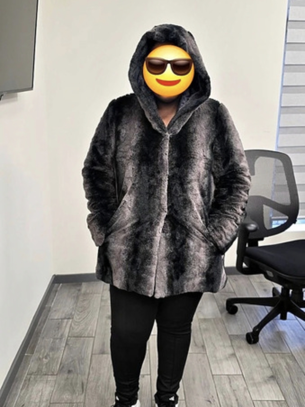 Dennis Bassoaux FauxFur Hooded Jacket in Black & Gray Like New